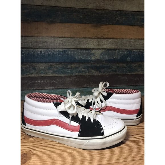 vans sk8 hi white black red checkered inner mens 10.5 Shoes Retro Classic Look - Picture 1 of 11